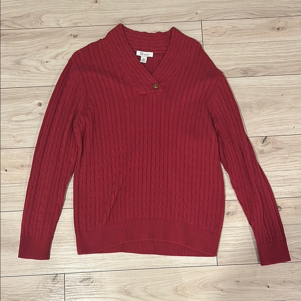 Talbots Red Cowl Neck Sweater with Textured Knit